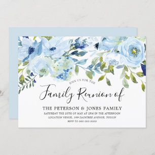 Sky Blue Watercolor Flowers Family Reunion Invitation