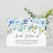 Sky Blue Watercolor Flowers Sweet 16 Party Invitation (Standing Front)