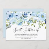 Sky Blue Watercolor Flowers Sweet 16 Party Invitation (Front/Back)