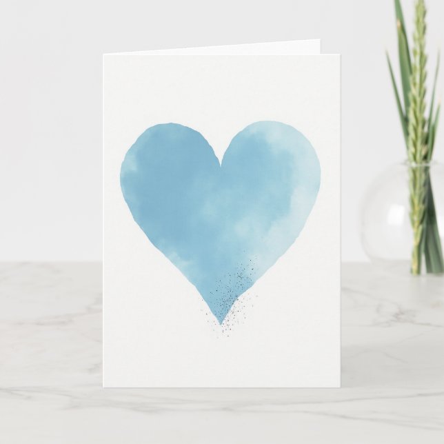 Sky Blue Watercolor Heart Glitter Card (Front)