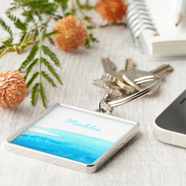 Sky blue watercolor swish keychain (Side)