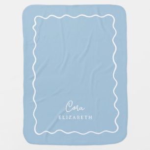 Sky Blue Wavy Border Monogrammed Baby Blanket