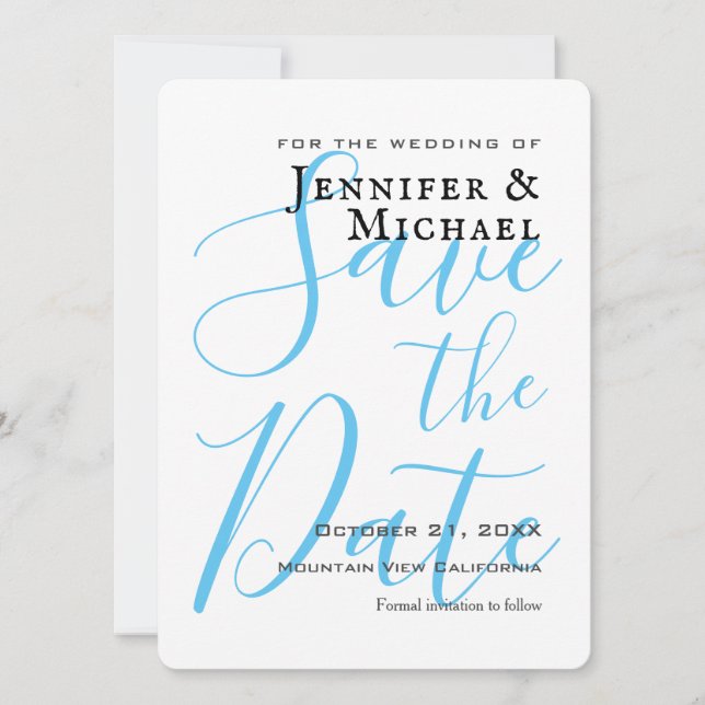 Sky Blue Wedding Professional Minimalist Modern Save The Date (Front)