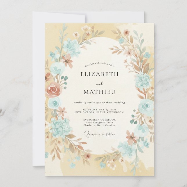 Sky Blue Whimsical Boho Wedding Invitation (Front)