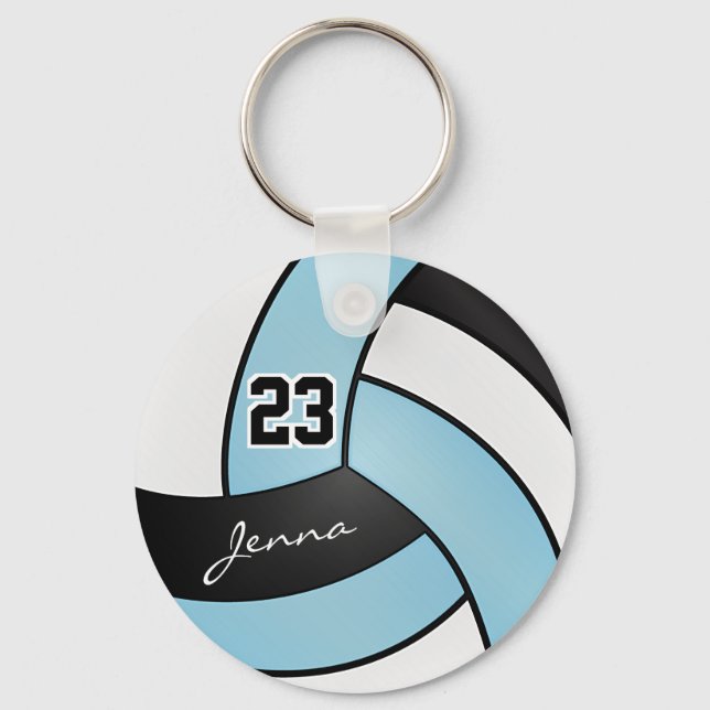 Sky Blue, White and Black Volleyball - Customize Keychain (Front)