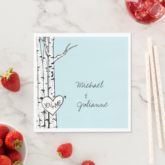 Sky Blue White Birch Trees Wedding Napkins (Insitu)