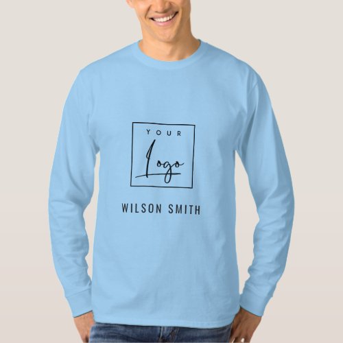 Sky Blue White Business Add Your Logo With Name T_Shirt