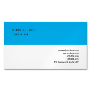 Sky Blue White Classical Elegant Plain Business Card Magnet
