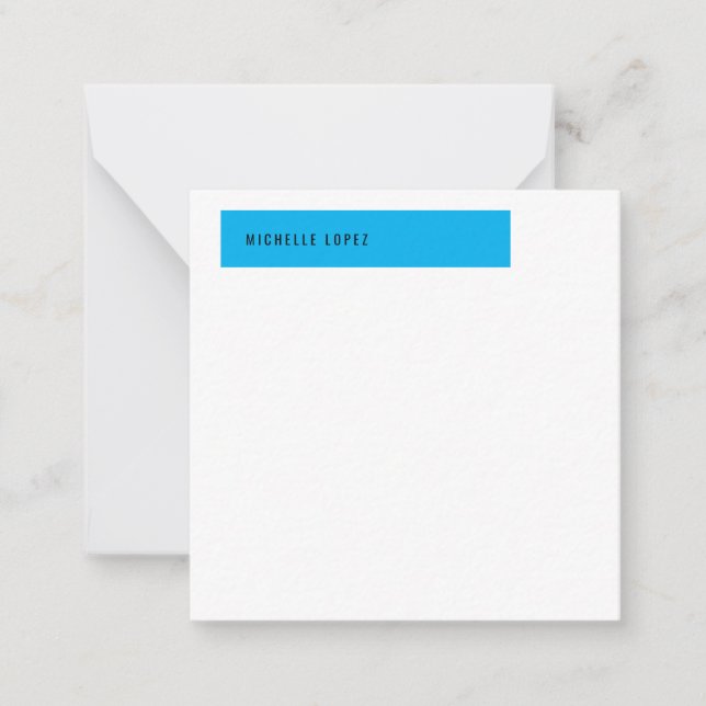 Sky Blue White Classical Elegant Plain Note Card (Front)