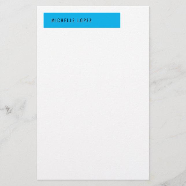 Sky Blue White Classical Elegant Plain Stationery (Front)