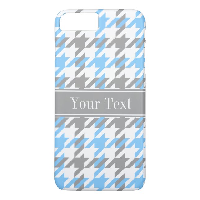 Sky Blue White Dk Gray Houndstooth Name Monogram Case-Mate iPhone Case (Back)