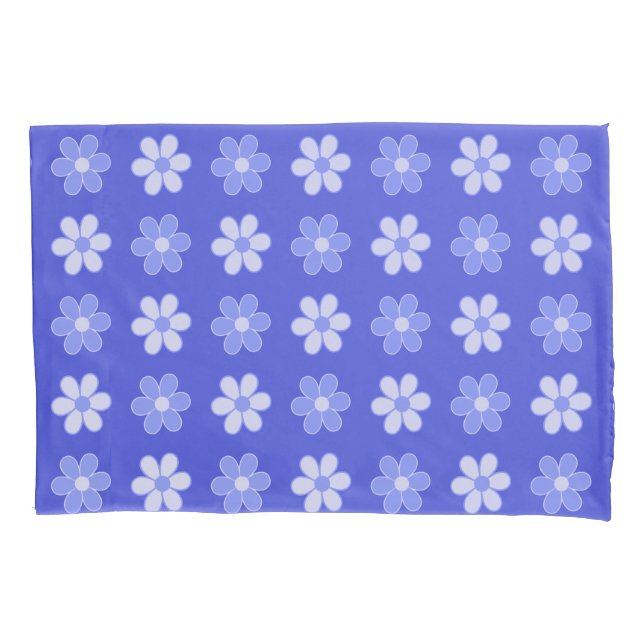 Sky Blue & White Flowers on Blue Pillow Case (Front)