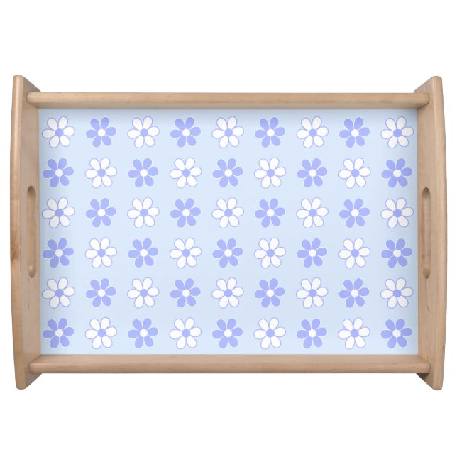 Sky Blue & White Flowers on Light Blue Serving Tray (Front)