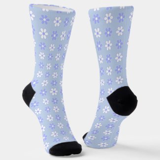 Sky Blue & White Flowers on Light Blue Socks