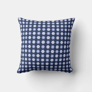 Sky Blue & White Flowers on Royal Blue Throw Pillow