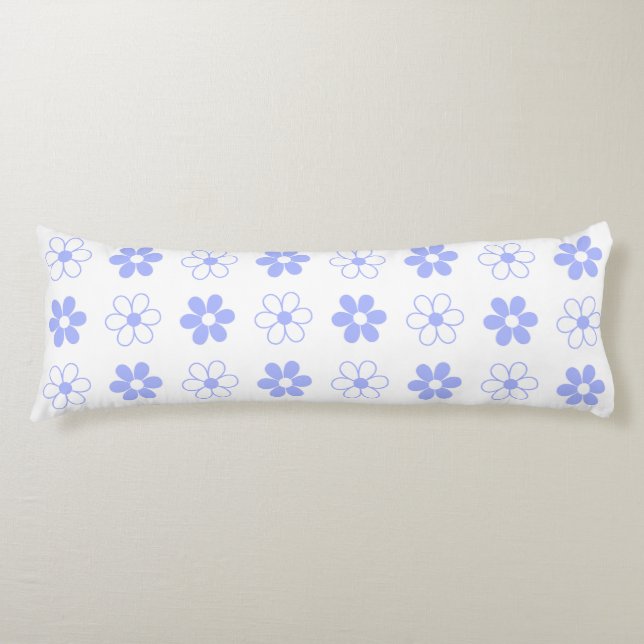 Sky Blue & White Flowers on White Body Pillow (Front)