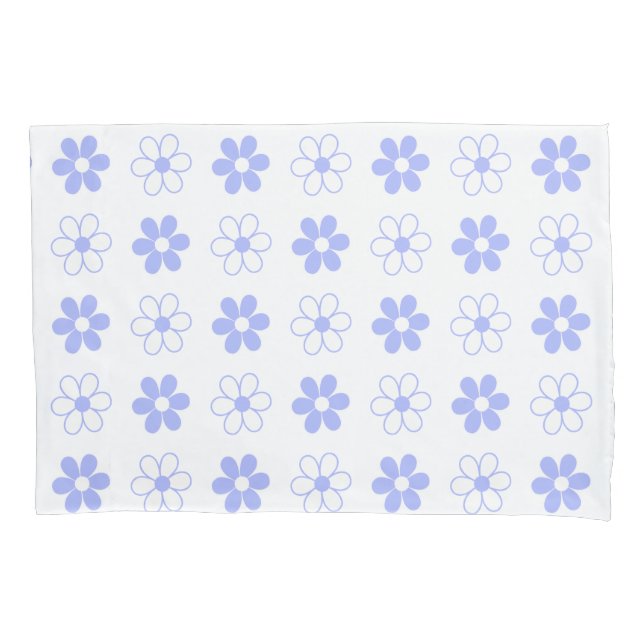 Sky Blue & White Flowers on White Pillow Case (Front)