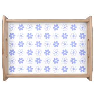 Sky Blue & White Flowers on White Serving Tray