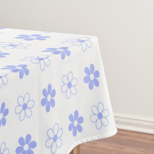Sky Blue & White Flowers on White Tablecloth