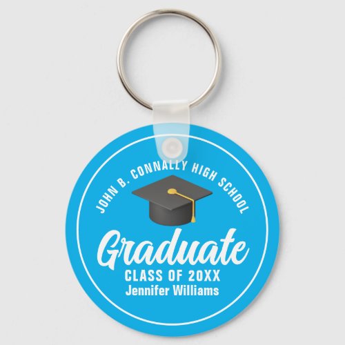 Sky Blue White Graduate Custom 2024 Graduation Keychain