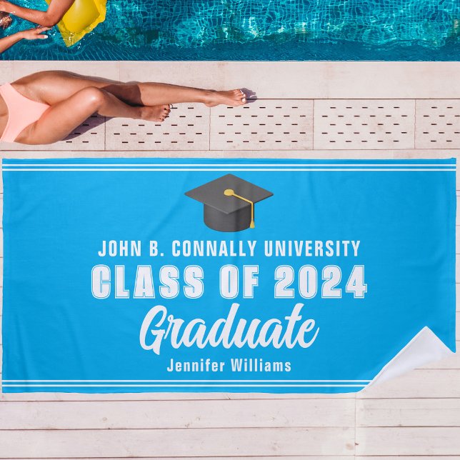 Sky Blue White Graduate Cute Graduation Keepsake Beach Towel (Creator Uploaded)