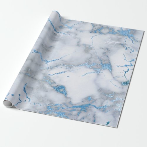 Sky Blue White Gray Marble Shiny Brushes Wrapping Paper