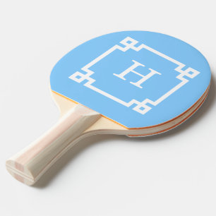 Sky Blue White Greek Key Frame #2 Initial Monogram Ping Pong Paddle