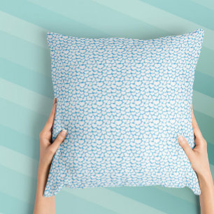 Sky Blue White Hearts Happy Design Throw Pillow