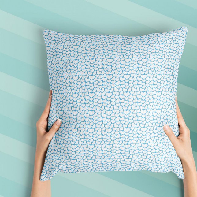 Sky Blue White Hearts Happy Design Throw Pillow (Creator Uploaded)