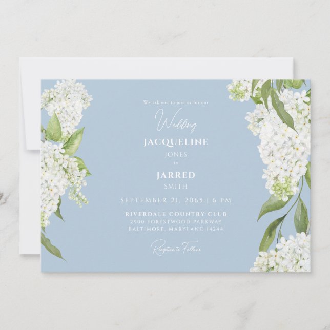Sky Blue White Hydrangeas Wedding  Invitation (Front)