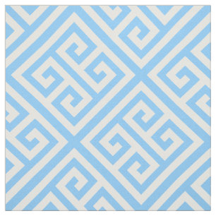 Sky Blue White Med Greek Key Diag T Pattern #1 Fabric
