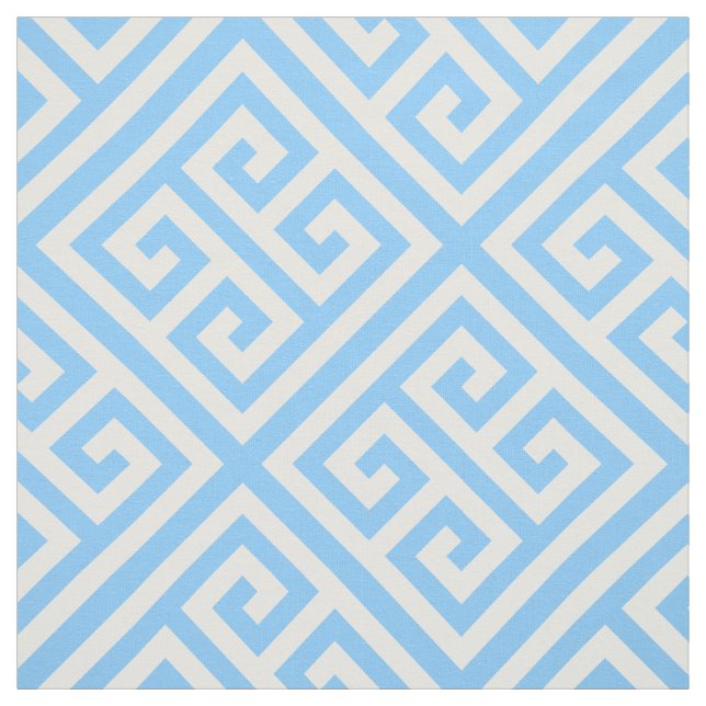 Sky Blue White Med Greek Key Diag T Pattern #1 Fabric (Swatch)