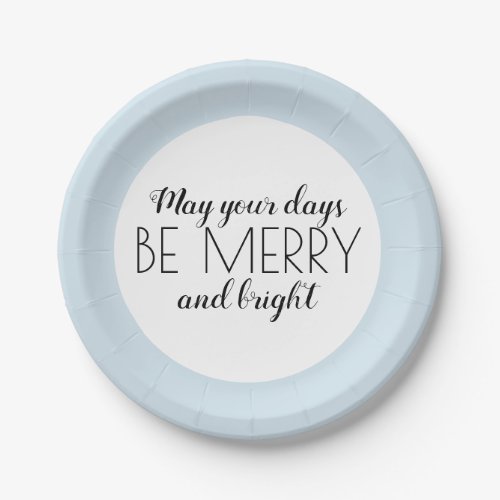 Sky Blue White Merry Bright Christmas Holiday Paper Plates