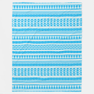 Sky blue & white minoan pattern fleece blanket