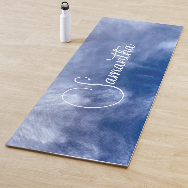 Sky-blue White monogram Stylish  Yoga Mat (In Situ)