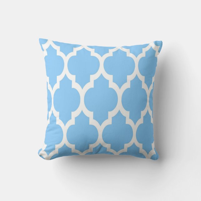 Sky Blue White Moroccan Quatrefoil Pattern #4 Throw Pillow (Front)