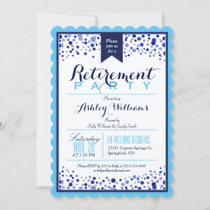 Sky Blue, White, Navy Blue Retirement Party Invitation