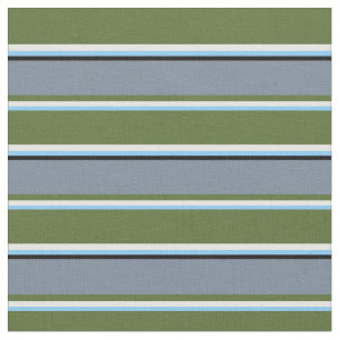 Sky Blue, White, Olive Green, Slate Gray & Black Fabric