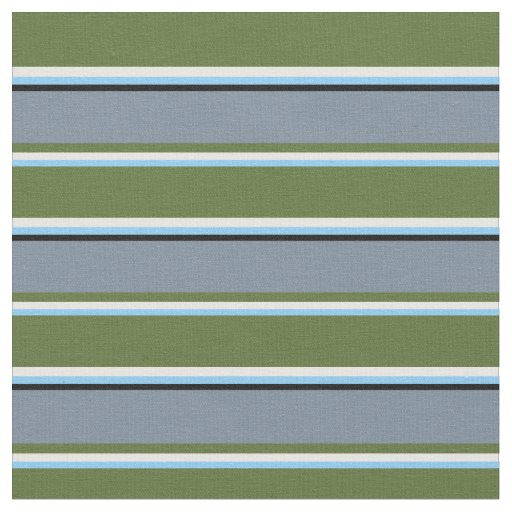 Sky Blue, White, Olive Green, Slate Gray & Black Fabric