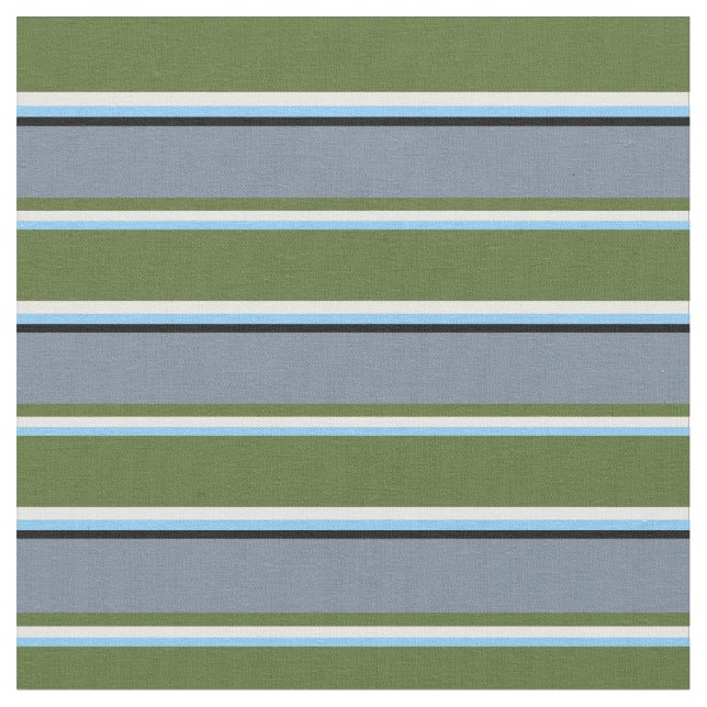 Sky Blue, White, Olive Green, Slate Gray & Black Fabric (Close Up)