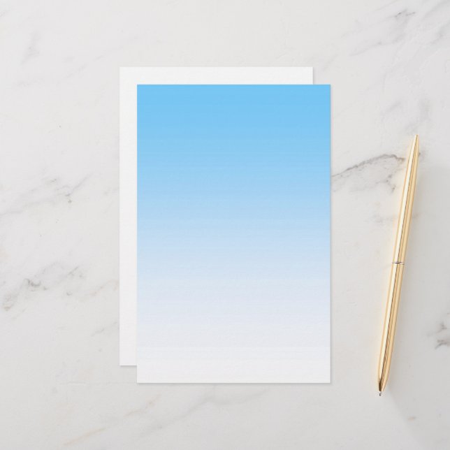 Sky Blue White Ombre Stationery (Front/Back In Situ)