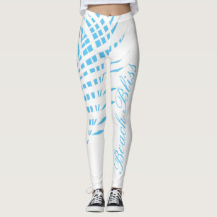 Sky Blue White Palm Tree Leaf Beach Bliss Cool Leggings