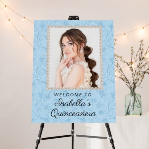 Sky Blue White Pearls Quinceaera Photo   Foam Board