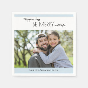 Sky Blue White Photo Christmas Napkins