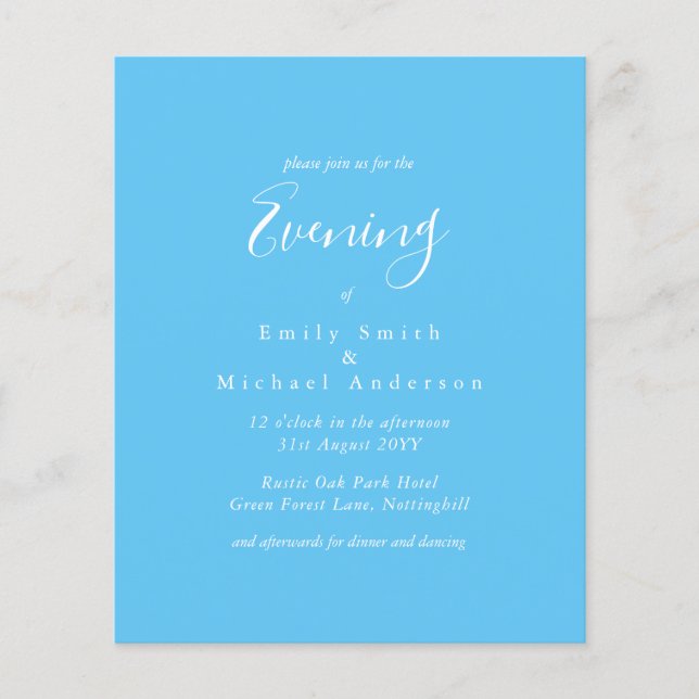 Sky Blue White Script  Budget Wedding Reception  (Front)