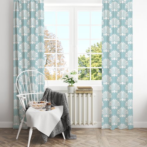 Sky Blue &Amp;Amp; White Seashell Coastal Blackout Curtains