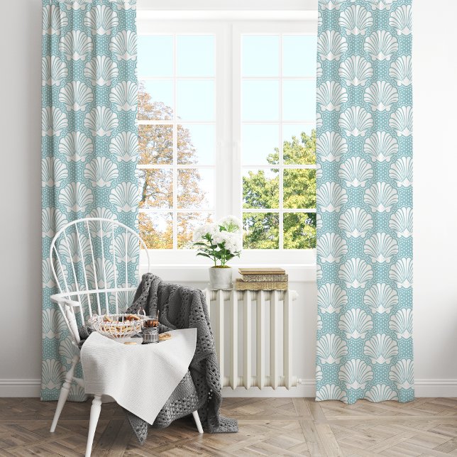 Sky Blue & White Seashell Coastal Blackout Curtains (Creator Uploaded)