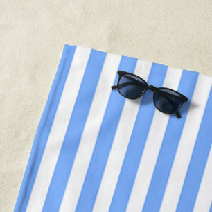 Sky Blue White Stripes  Beach Towel