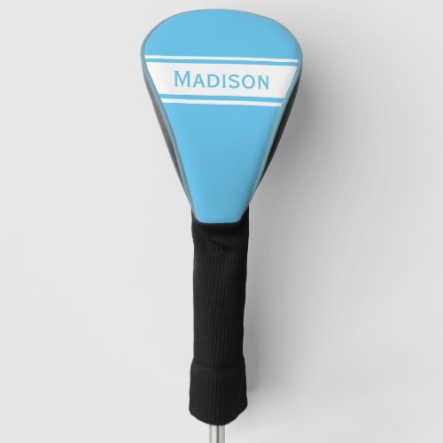 Sky Blue White Stripes Modern Name Monogram Golf Head Cover