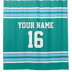 Sky Blue White Stripes Sports Jersey Shower Curtain